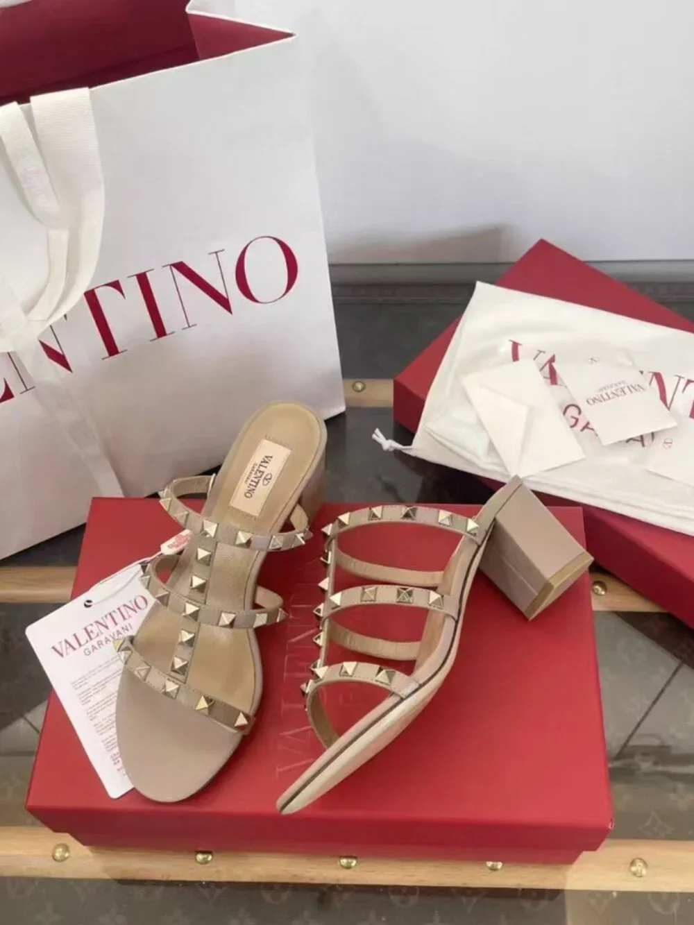 Valentino Rockstud Studded Open‑Toe Mule Heels